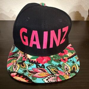 Floral Brim Cap with Pink “Gainz” Lettering